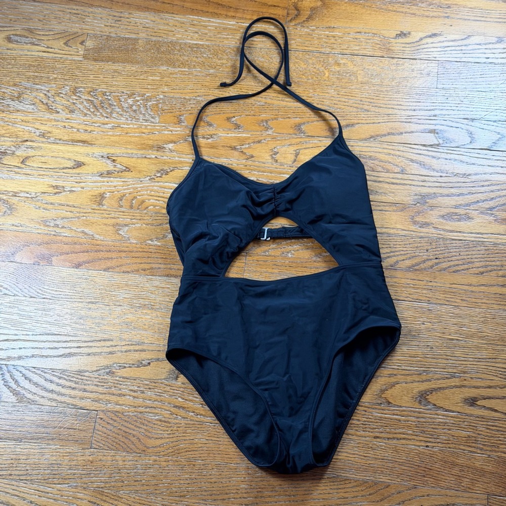 Abercrombie & Fitch Womens Black Cutout Halter One Piece Swimsuit Size Medium